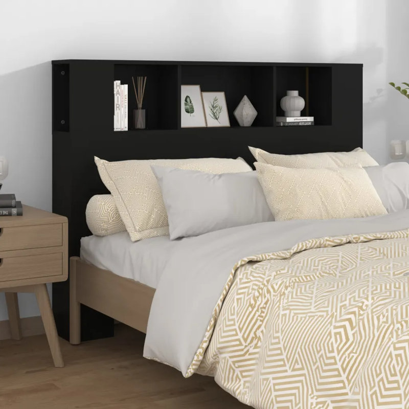 17 Stories Headboard Cabinet Engineered Wood, Black, Double (4'6)