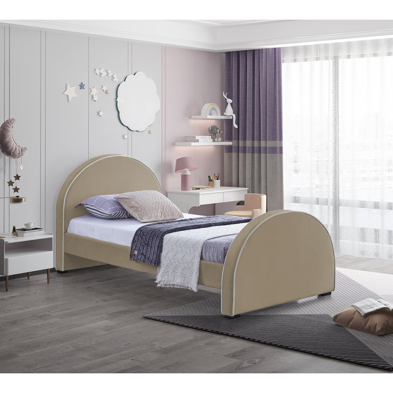 Hilbrand Upholstered Unfinished Panel Bed, Twin, Beige Velvet