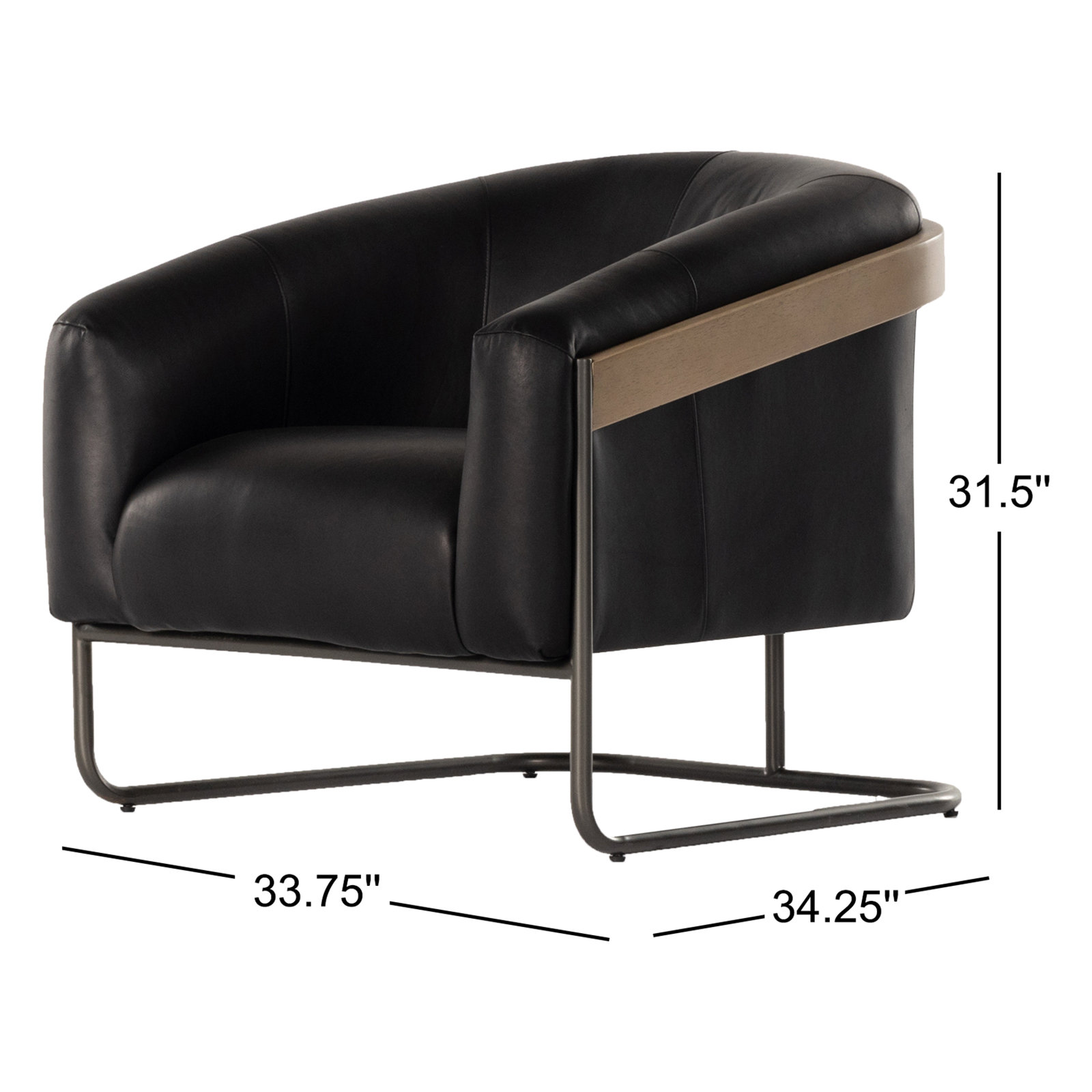 Pereda Genuine Leather Barrel Chair, Heirloom Black Genuine Leather