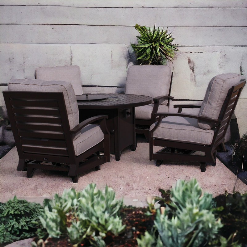 Madison 5 pc Motion Firepit Seating Group Includes: One 48" Round Firepit and 4 Motion Club Chairs