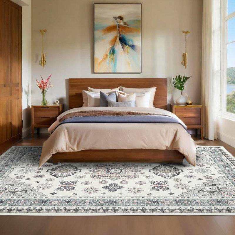 Vintage Area Rug for Living Room - Soft Low-Pile, Machine Washable, Non-Slip & Mark Resistant Carpet - Non-Shedding - Bedroom & Dining Decor - 9x12ft (274x366cm), Cream White, US Specs