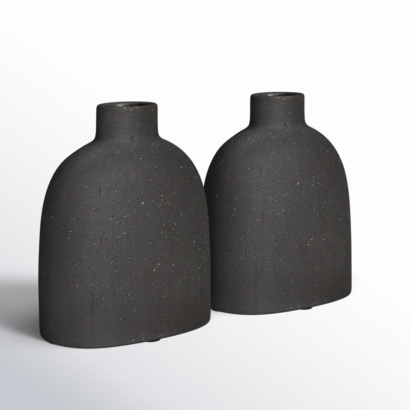 Abie Handmade Ceramic Table Vase, 4.25" H x 3.5" W x 2" D, Black