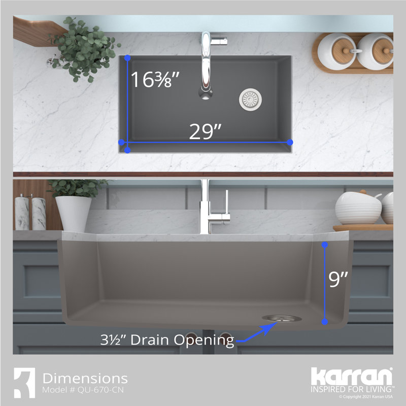 Karran Undermount Quartz Composite 31-3/4'' X 19-1/4'' Single Bowl Kitchen Sink, Concrete