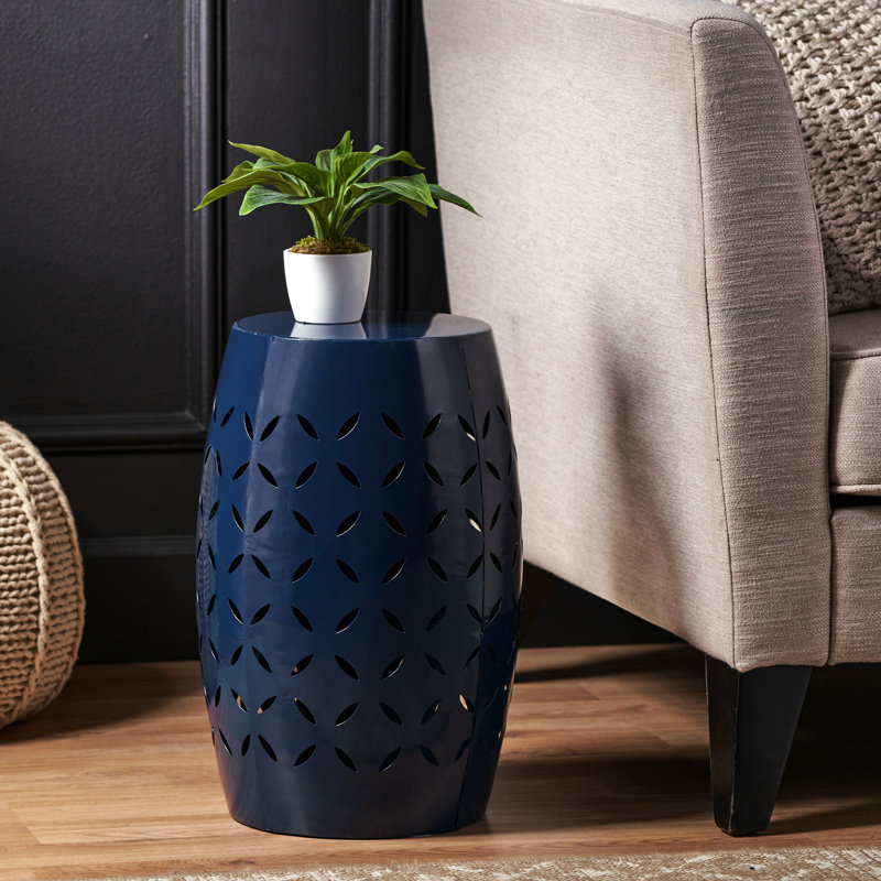 Table d'appoint carrée en fer bleu foncé de 12,54 po de hauteur, 17,29 po, pour décoration de patio et de jardin, sans assemblage