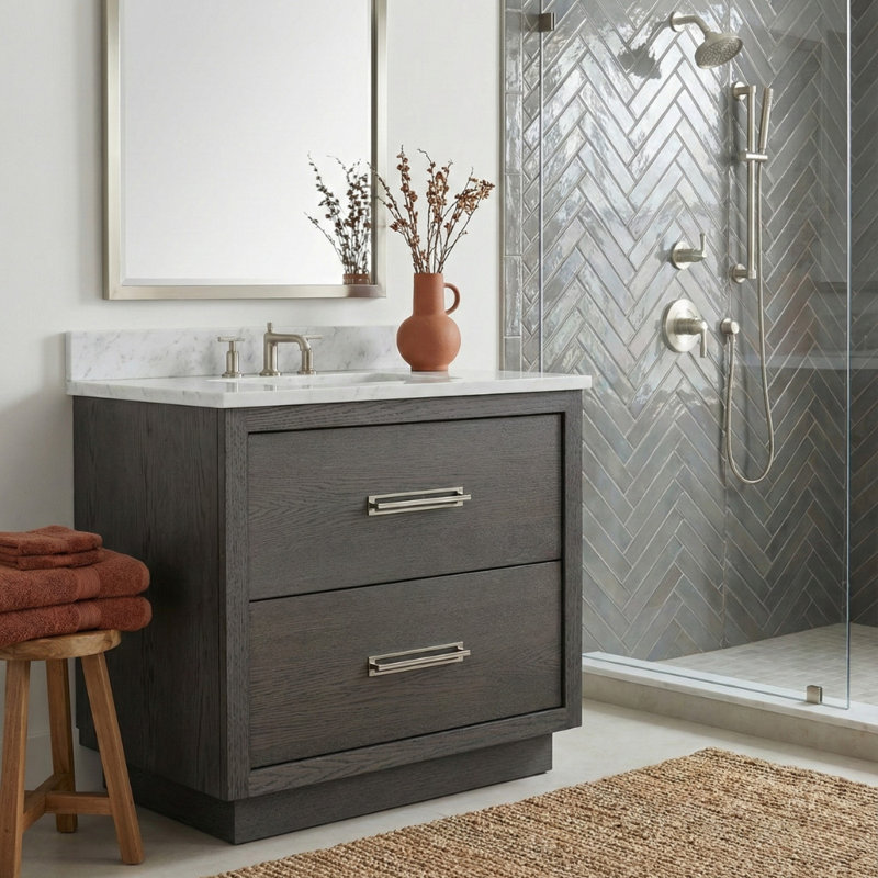 Avalon Two-Drawer Single Bath Vanity, 30", Gray Weathered, Satin Nickel