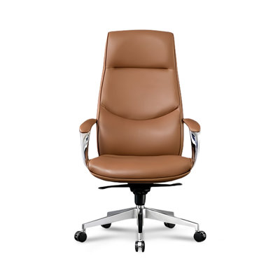 Light Brown + Dark Brown + Silver adjustable Genuine Leather + Faux Leather + Aluminium Alloy Office Chair by Wren Decors