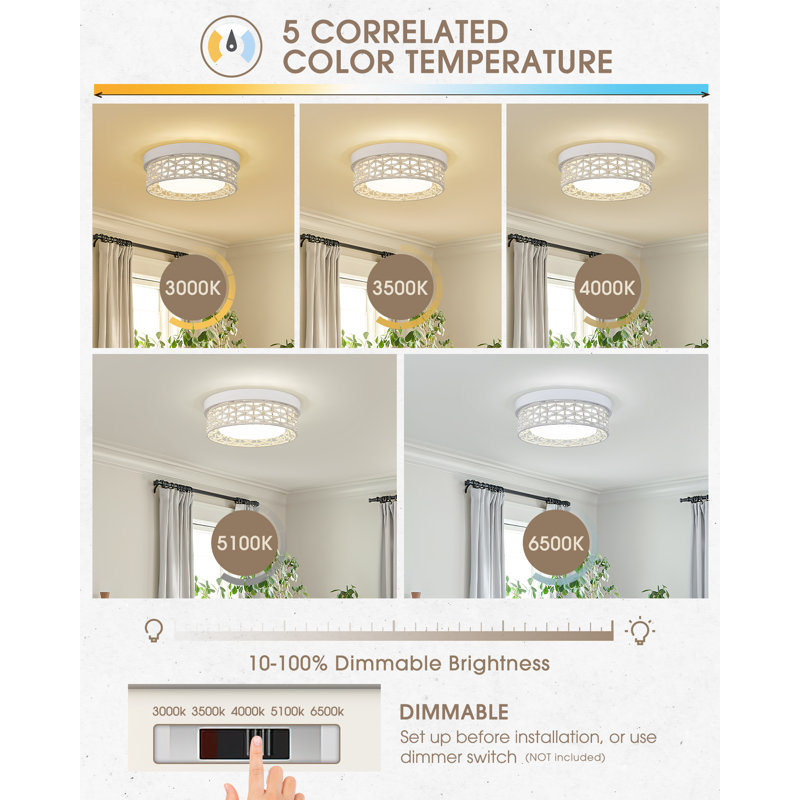 Plafonnier encastré 12 po 12 po, Blanc, H 3,9 po x l 11,8 po x P 11,8 po, Blanc
