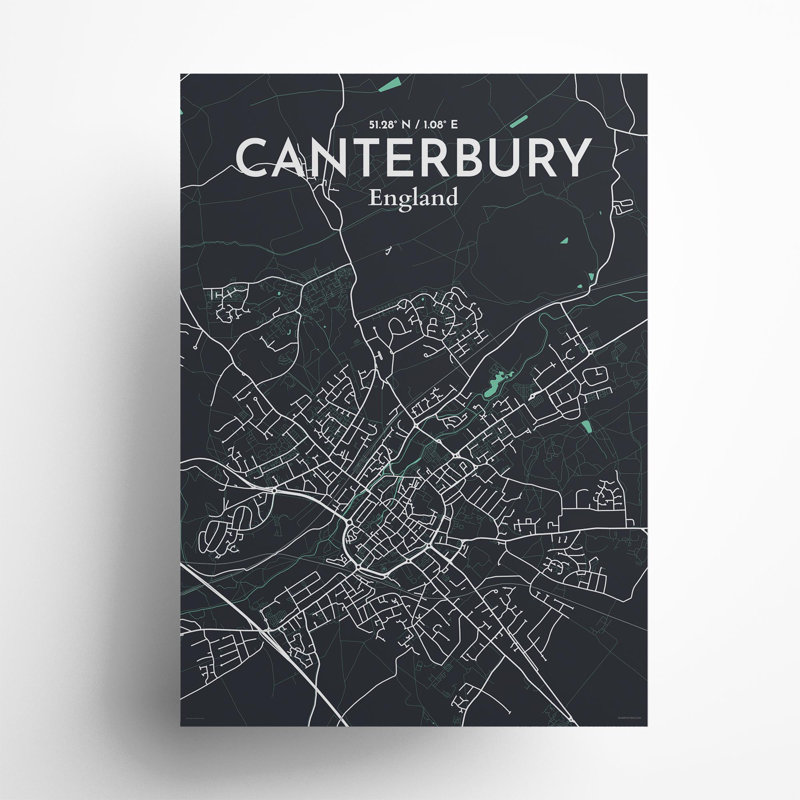 Canterbury City Map, impression, Vert/gris, H 27,6 po x l 19,7 po x P 0,05 po
