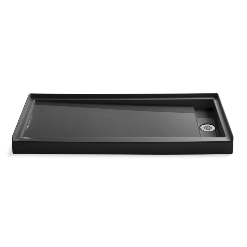 60" x 32" Single Threshold Drain Shower Base, Black, Right