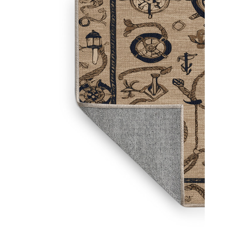 Washable Captains Quarters Coastal Area Rug, Round 7'