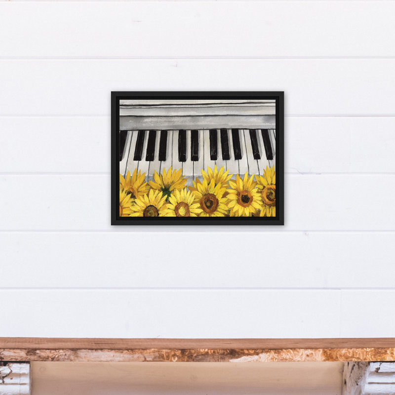Musique et tournesols sur toile, H 13,75 po x l 17,75 po x P 1,75 po, Cadre flottant