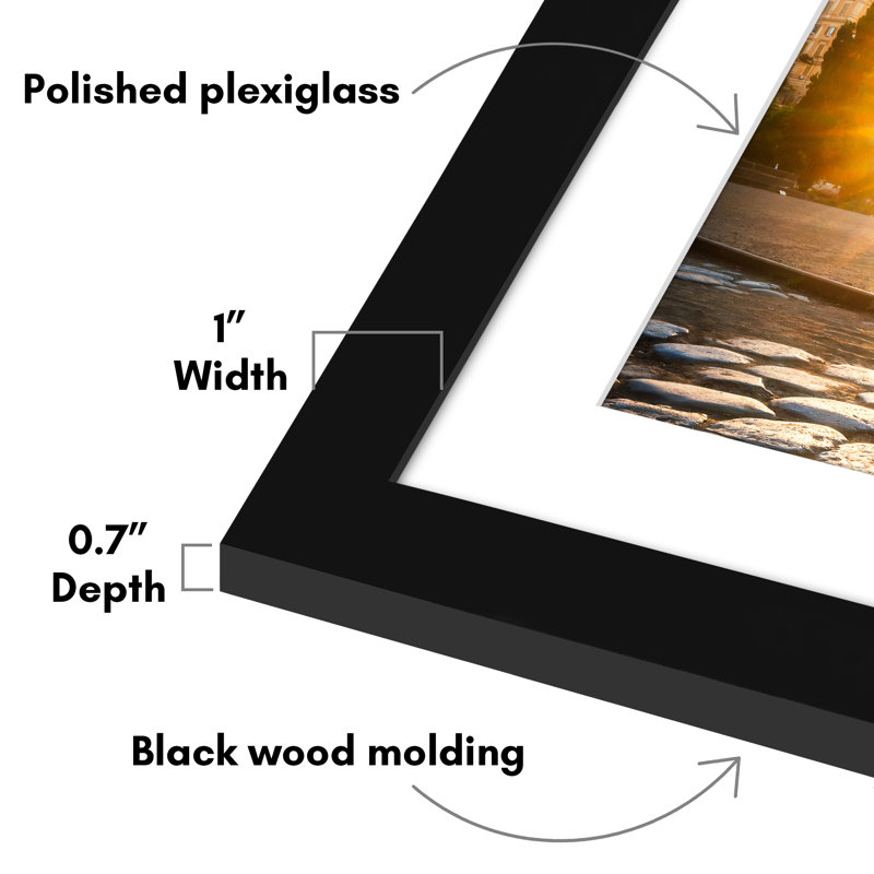  Black Picture Frame Gallery Set - Shatter-Resistant Glass - White Mats - 9 Pack - Multi - Size for 8x10, 11x14, 16x20, 18x24