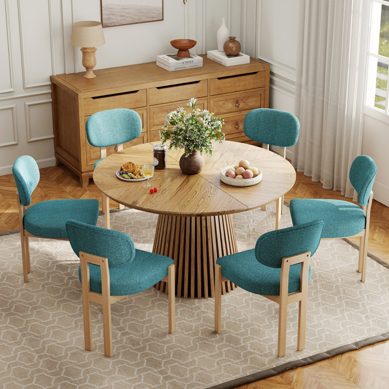 Ensemble de table de salle à manger à piédestal rond 47,24 po avec dossier incurvé en chenille, facile à assembler, 7, Orange