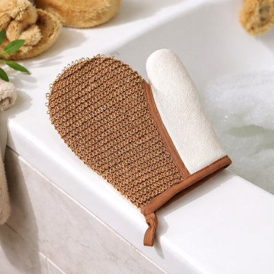 Gant nettoyant pour le corps crème / brun - Bambou naturel et chanvre