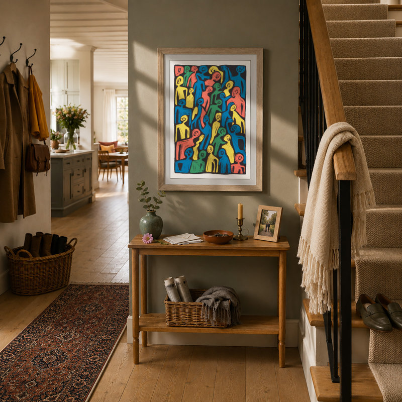 Crowded Collective Expressionism - Framed Print, Oak, A4 - 29.7 x 21.0 cm