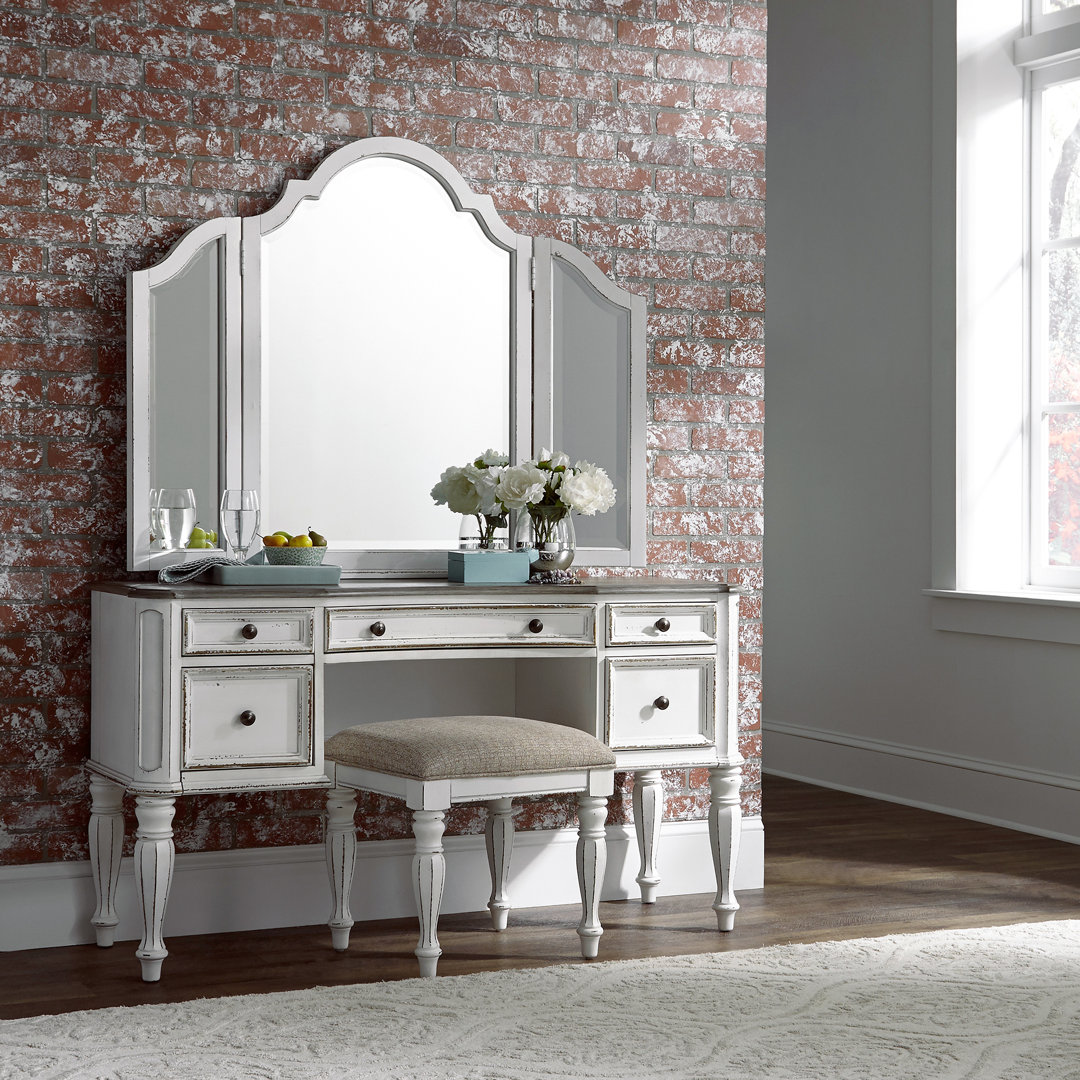 Colchester 3 Piece Vanity Set with Stool and Mirror Laurel Foundry Modern Farmhouse®