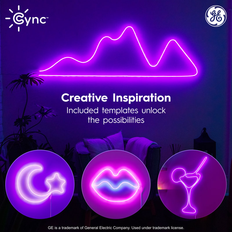 Lampe néon intelligente à effets dynamiques GE Cync, 16 lumières à changement de couleur, GE