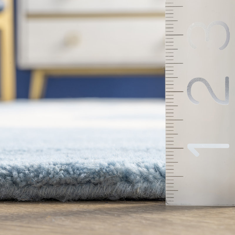 Tapis bleu / blanc en laine touffeté à la main Mather, Rectangle 4 pi x 6 pi