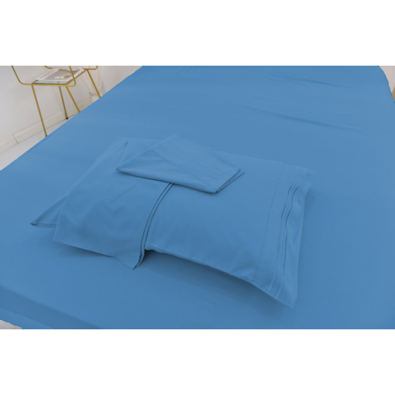 Ensemble de literie en rayonne de bambou, Bleu, Ensemble de draps pour lit simple TG + un drap-hou