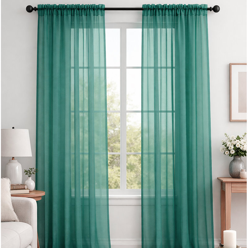 Ensemble de rideaux transparents avec passe-tringle Teal 95 po (2 panneaux)
