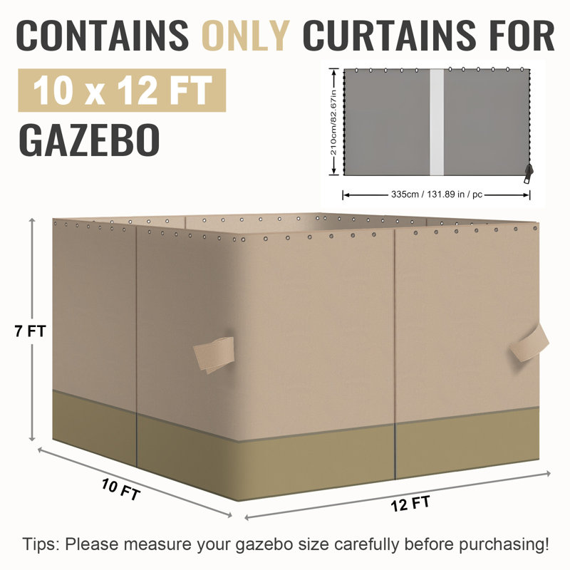 4-Panel Outdoor Gazebo Curtains, 82.7" H x 120" W144" D, Sand Yellow/Khaki