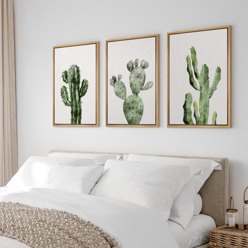 «Minimal Botanical Green Southwestern Cactus Deser Western Botanical», reproduction d'art sur toile 3 pièces, Naturel