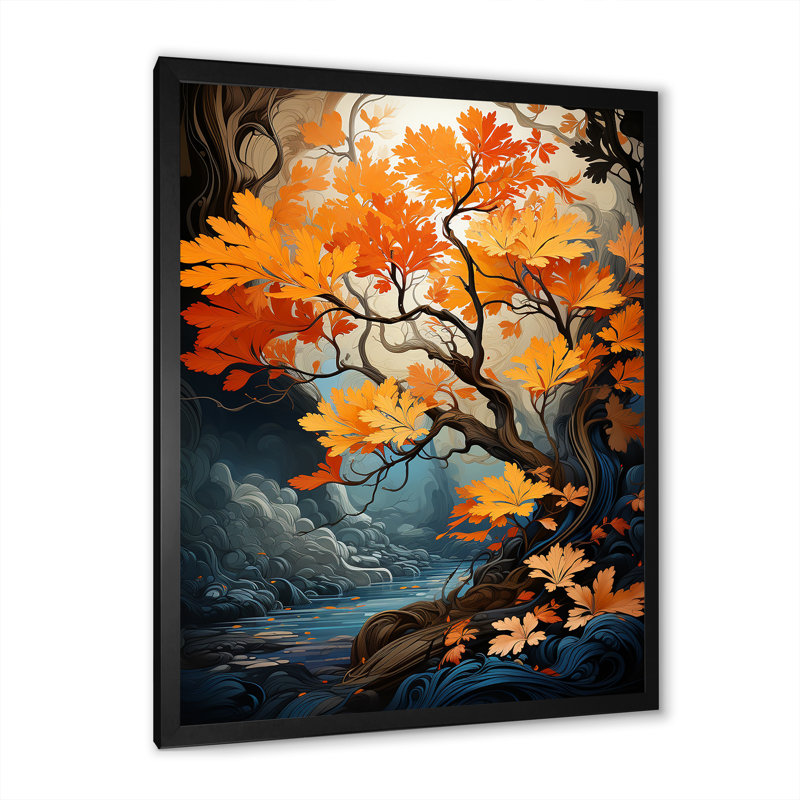 «Maple Tree Neon Vibrancy I» sur toile, Cadre photo noir simple, H 44 po x l 34 po x P 1,5 po