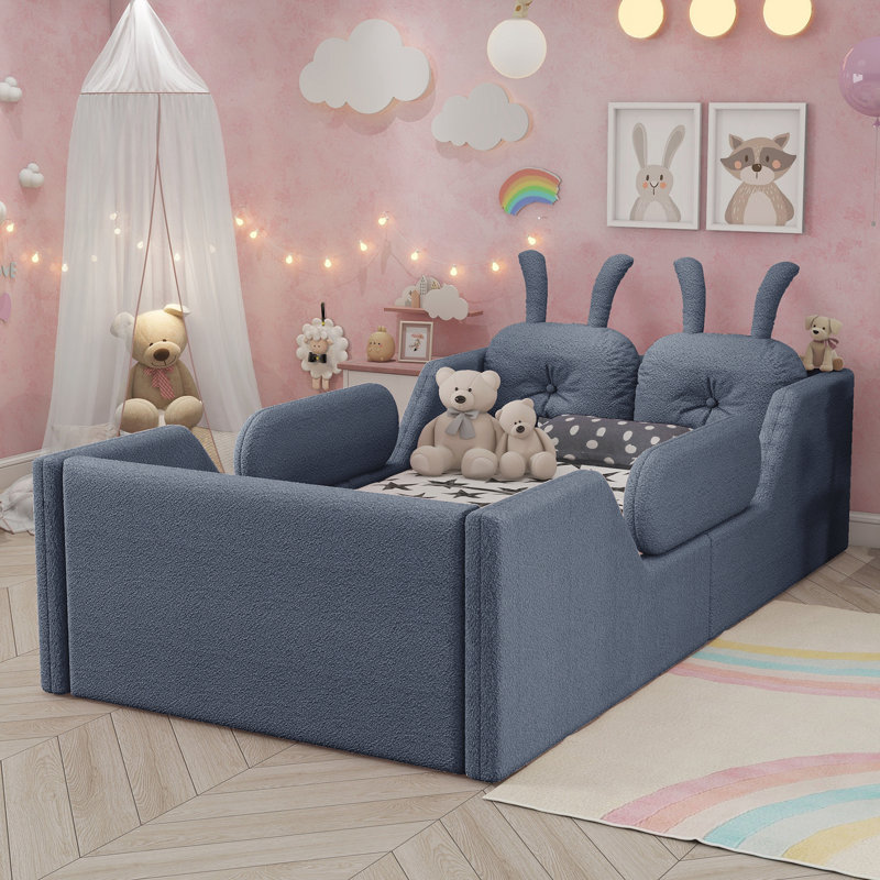 Twin Size Upholstered Platform Bed, Gray