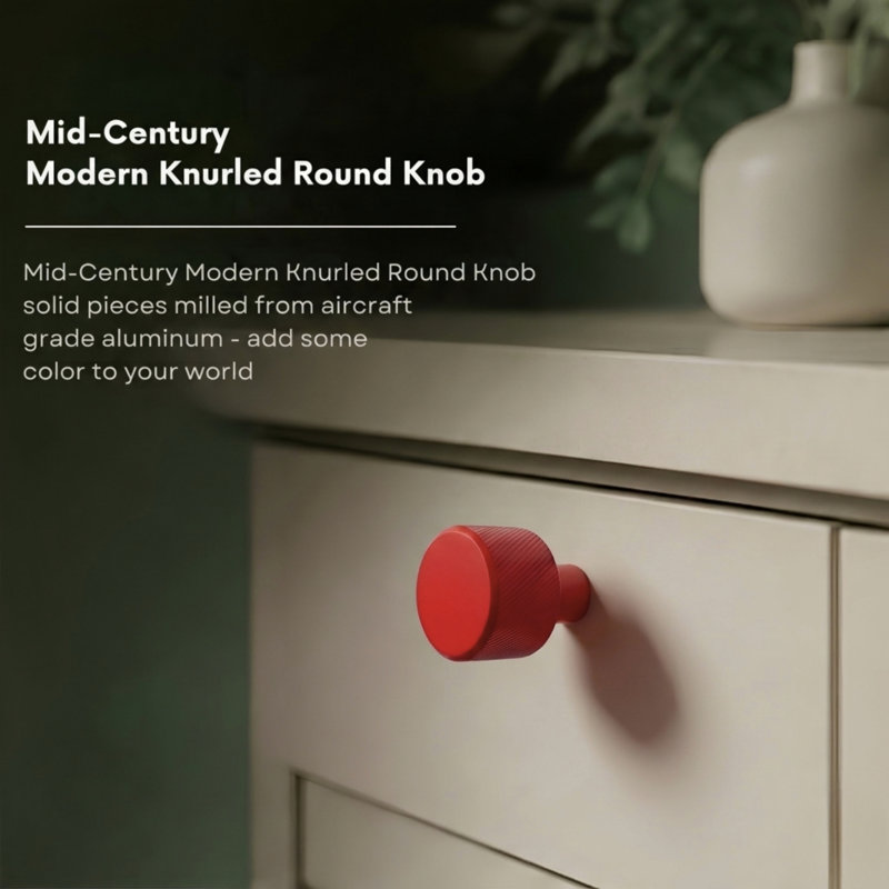 ROUS Hardware Mid Century Modern Knurled Knob, Rose (Red)