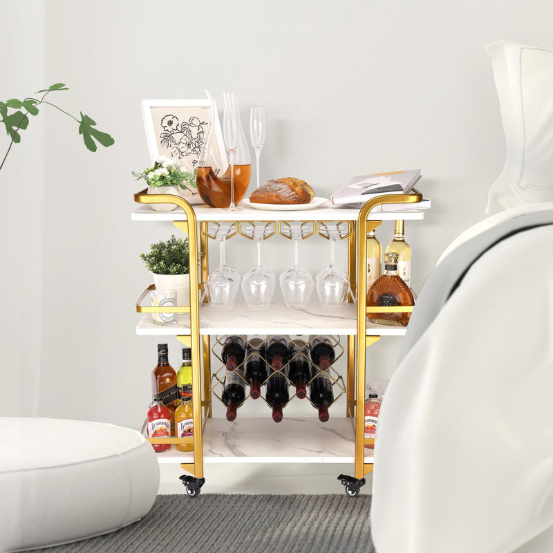 Barreras Wood Bar Cart, Golden, White