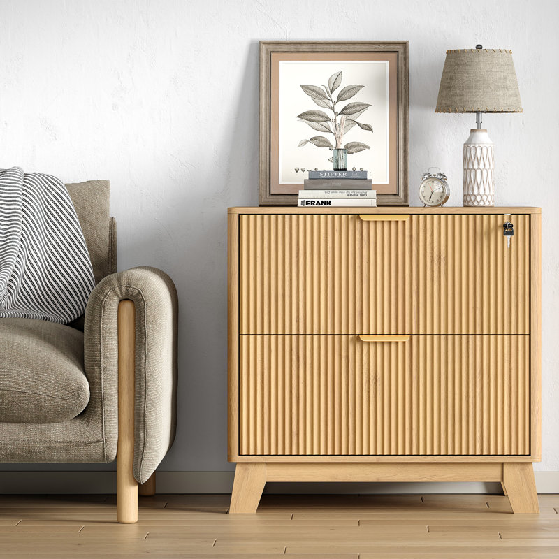 Classeur latéral moderne à 2 tiroirs avec tiroir verrouillable, classeur cannelé avec barres de suspension réglables pour bureau à domicile