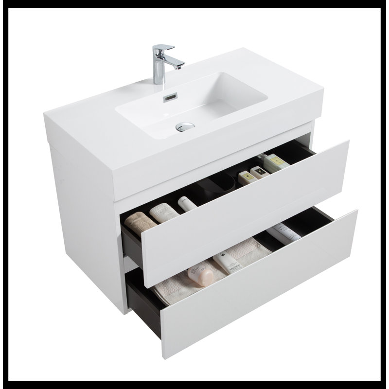Meuble-lavabo flottant mural de 36 po avec lavabo mural Eymundur , Blanc