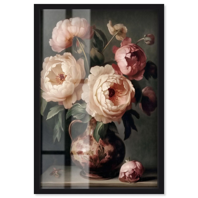 «Peony Rhapsody Shadowbox Print» par Art Remedy, H 25 po x l 17 po, Noir