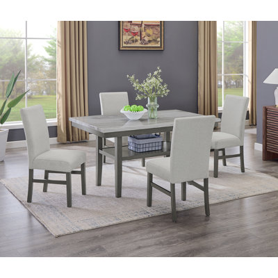 Ensemble de salle à manger rectangulaire de 60 po avec 6 chaises rembourrées et tablette de rangement Selena