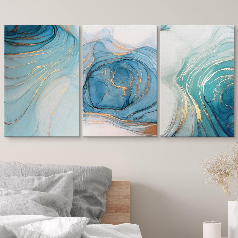 Pastel, bleu, bleu sarcelle, vague de fumée, tourbillons, formes abstraites, illustrations, art moderne, Toile tendue