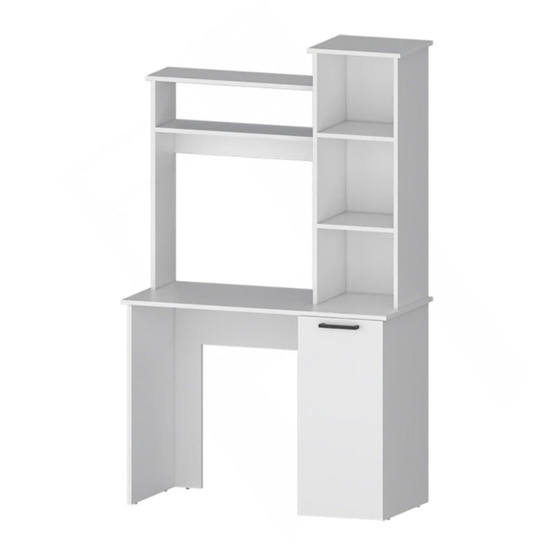 Bureau d'ordinateur blanc avec tablettes de rangement à 3 niveaux, Blanc