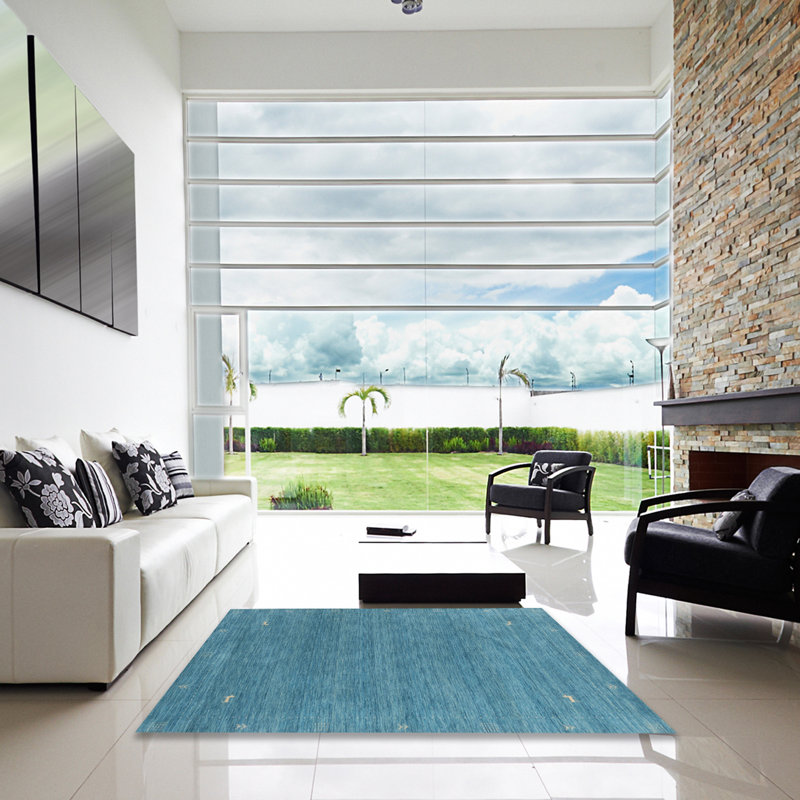 Tapis contemporain bleu, Carré 5 pi