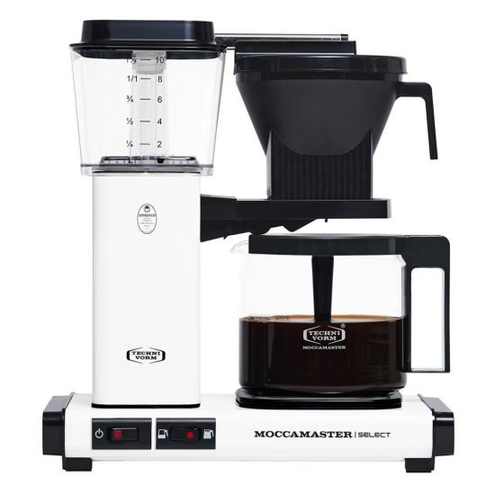 Moccamater KBG Select Filter Coffee Machine, 1.25L - Polished Silver, Matt White