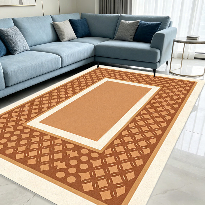 Caramel Brown Lattice Border carpet-easy to clean, machine-washable, soft and comfortable; suitable for door mats, kitchens, living rooms, bedrooms, corridors, and laundry areas. Easy to clean, durable carpet for home decoration.