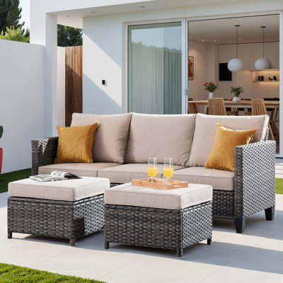 Allcot 76.42'' High-Density Polyethylene (HDPE) Wicker Outdoor Patio Sofa