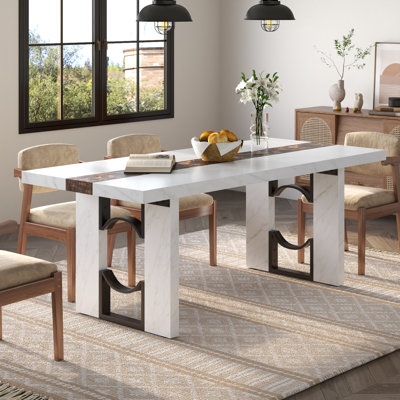 71 Inch Large Rectangular Dining Table For 6-8 People, Modern Kitchen Table With Marble-Color Tabletop, 6Ft Dinner Table, Luxurious Dining Room Table For Living Room, Home Office