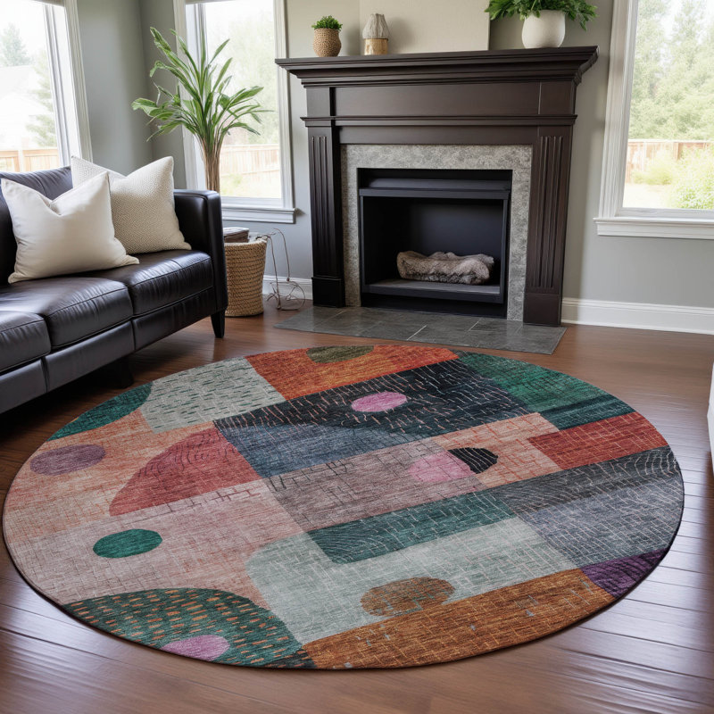 Premium Machine Washable Dilorenzo AMF1117 Geometric Rug, Round 8'