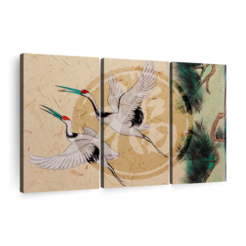 "Asian Cranes" sur toile, H 20 po x l 33 po x P 1,25 po