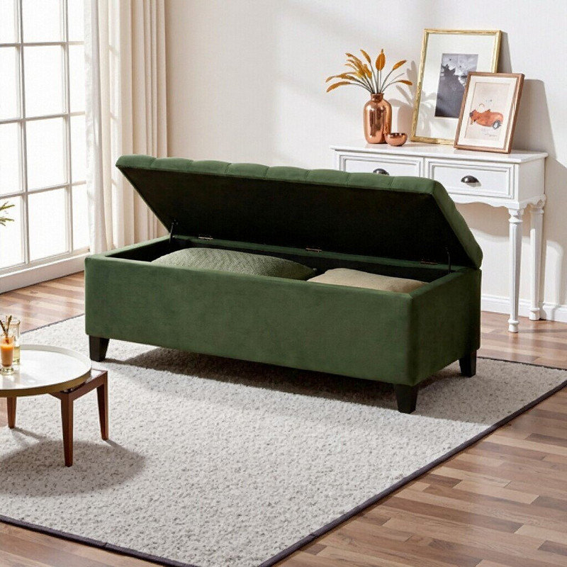 Repose-pieds rembourré avec rangement pour la chambre et le vestibule, Vert rétro