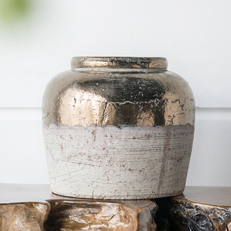 Vase rond en céramique brun Sienna, H 11 po x l 13 po x P 13 po