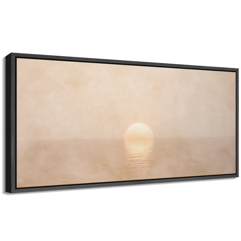 Minimalist Sunset Over Calm Sea Landscape Wall Decor Extra Large Pictures Framed Canvas Print Wall Art, Black, 30" H x 60" W