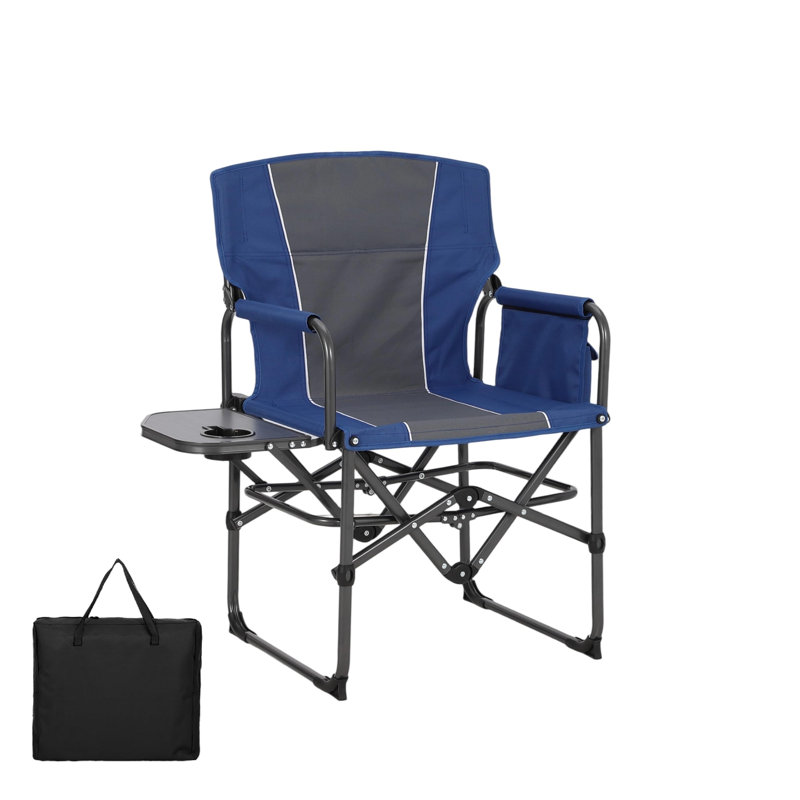 Set of 2 Heavy Duty Folding Camping Chairs - 180kg Capacity with Side Table & Cup Holder - Portable Outdoor Lounge Chairs with Carry Bag, Mesh Back & Storage Pocket for Beach, Fishing, Picnic
