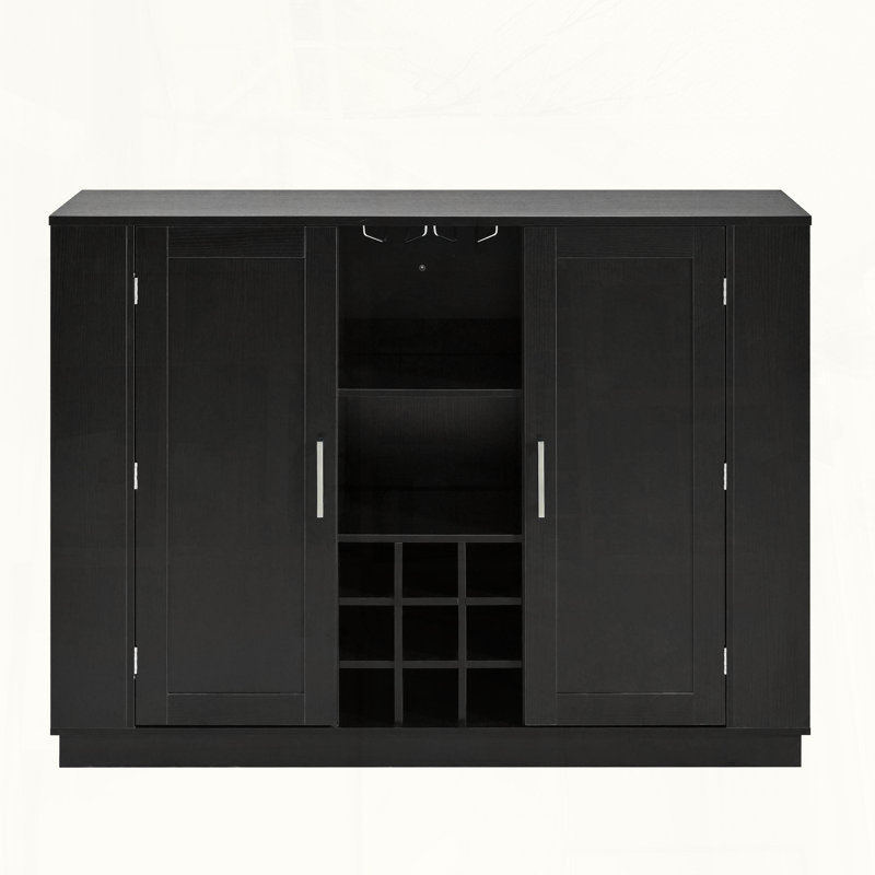 U-Style Counter Height Table with Foldable Top, Power Outlet, and Wine Rack, Black
