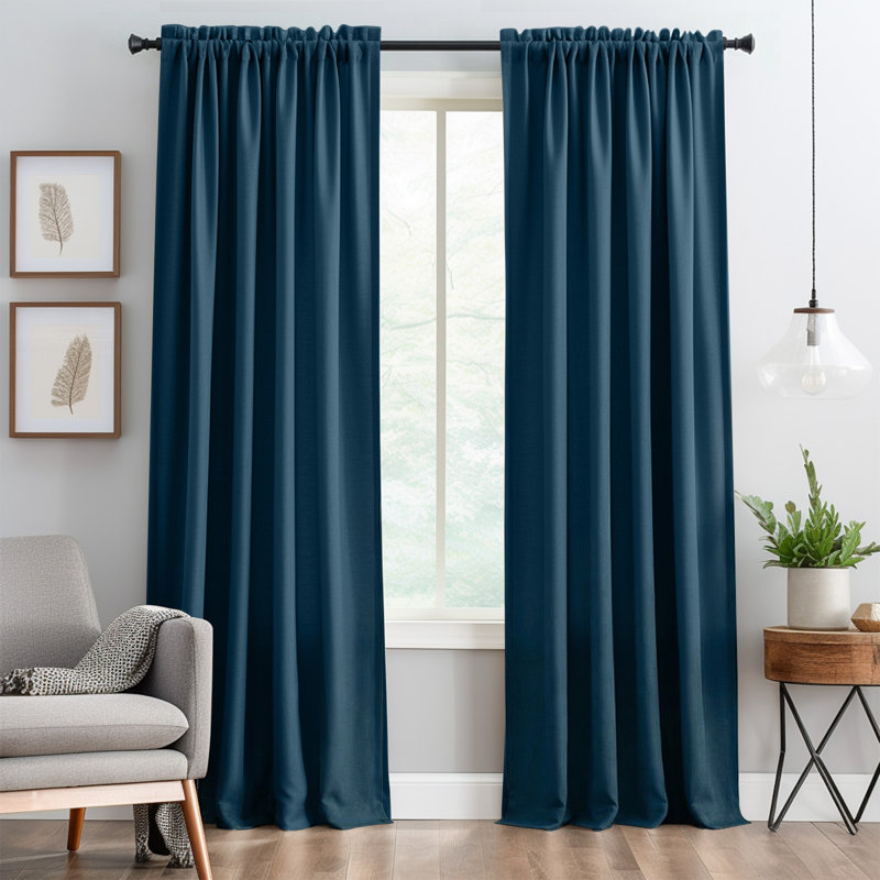 Linen-Look Curtain Panels - Thermal Insulated Window Drapes with Rod Pocket for Light Control and Privacy, Blue, 40*96