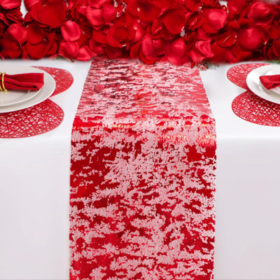 Red Sparkly Table Runner Glitter Sequin Glitter Metallic Foil Mesh Lace 11 Inch x 49 Feet Long Roll Centerpieces Decorations for Wedding Anniversary Mother's Day Valentine Party Birthday
